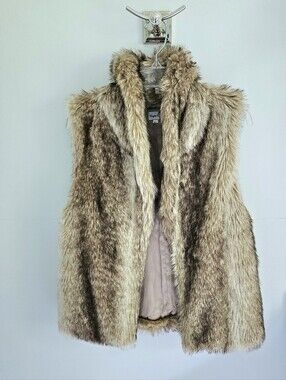 Brigitte Bailey Faux Fur Vest Open Brown Tan